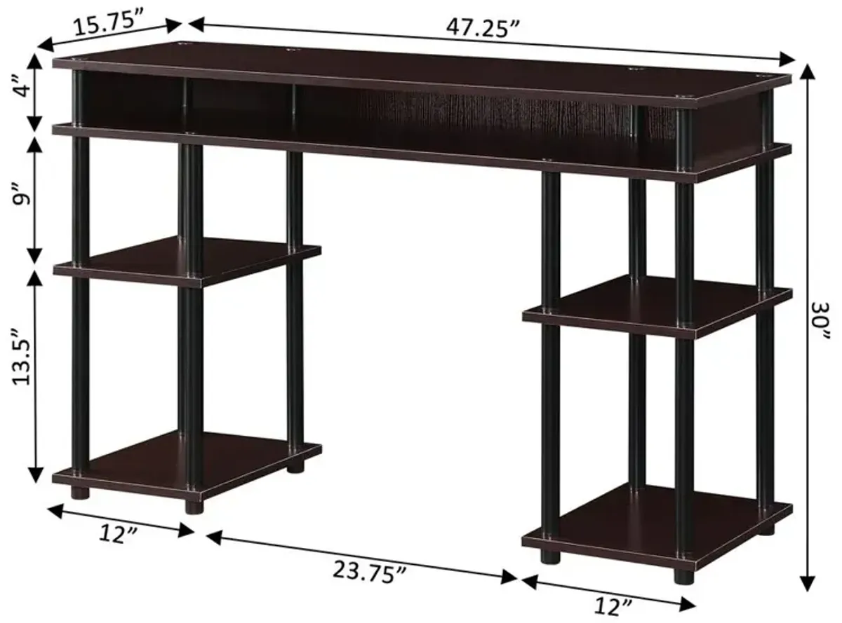 Convenience Concepts Designs2Go No Tools Student Desk with Shelves, Espresso/Black