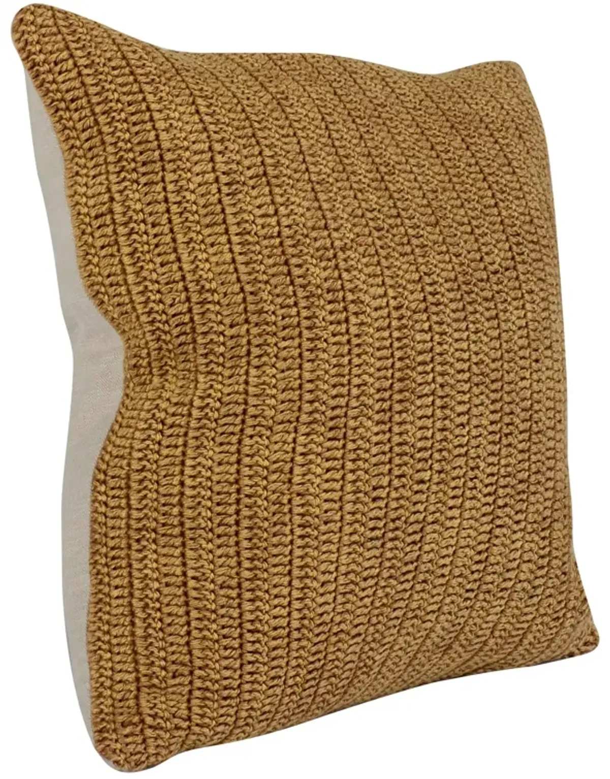 Rosie 22 Inch Square Accent Throw Pillow, Hand Knitted Designs, Brown Linen-Benzara