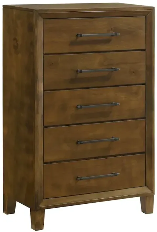 New Classic Furniture Ballard Wood 5-Drawer Chest in Walnut Brown