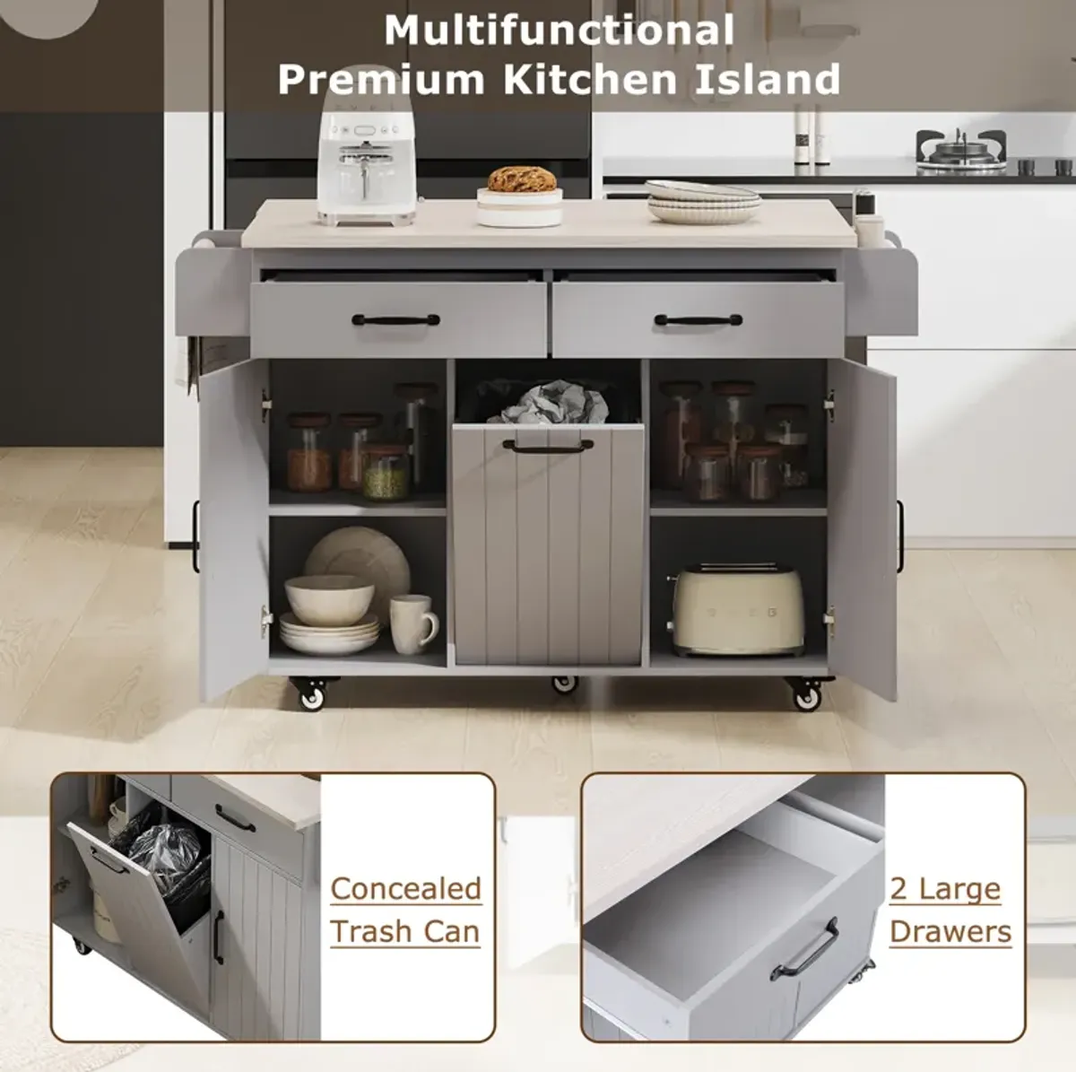 Merax Rolling Kitchen Island on Wheels with Adjustable Shelf