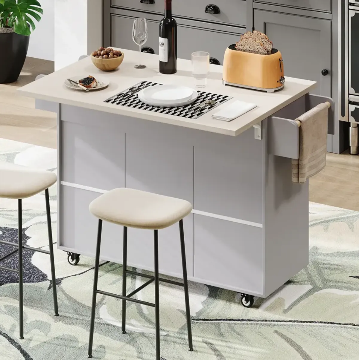 Merax Rolling Kitchen Island on Wheels with Adjustable Shelf