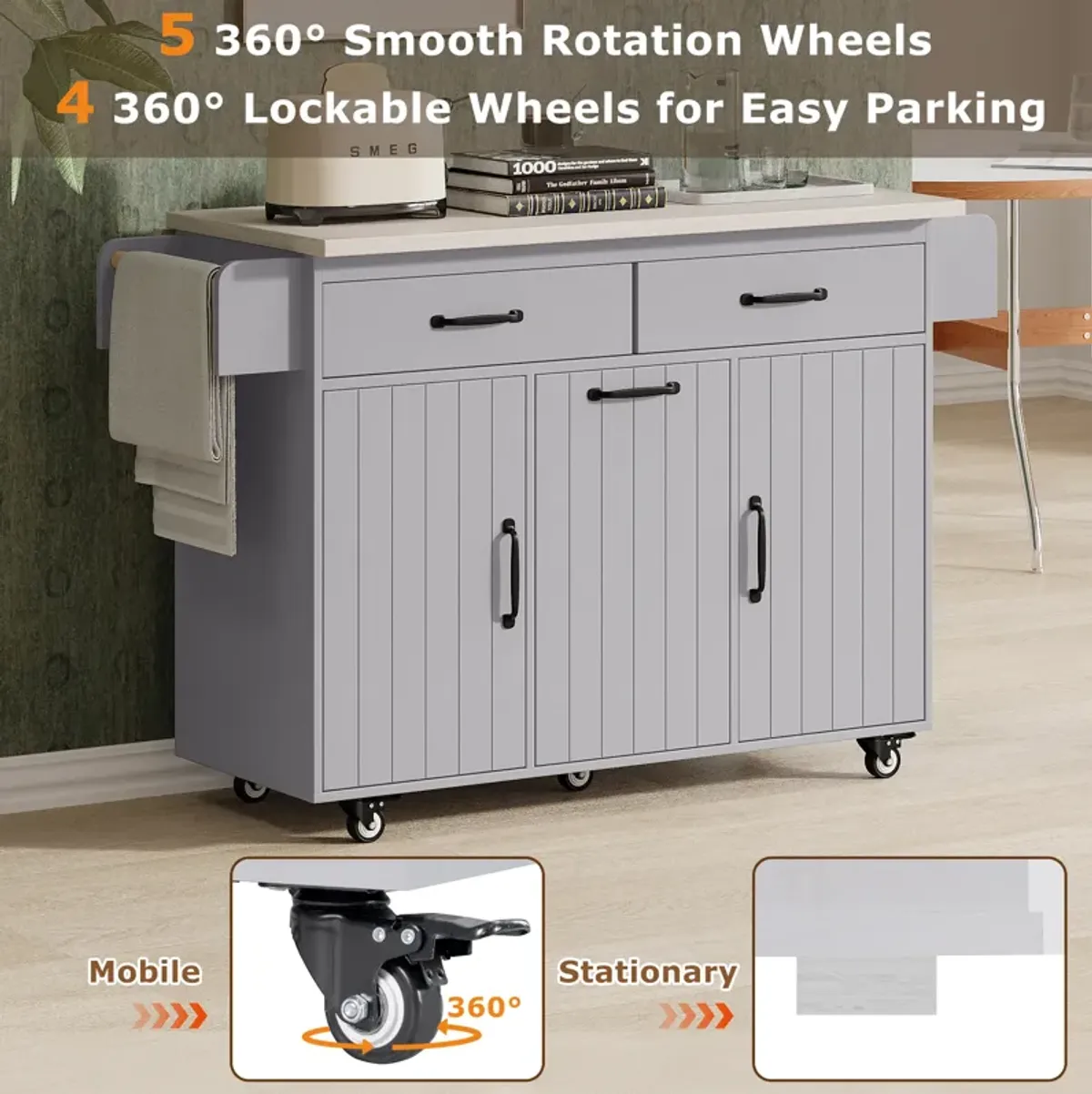 Merax Rolling Kitchen Island on Wheels with Adjustable Shelf