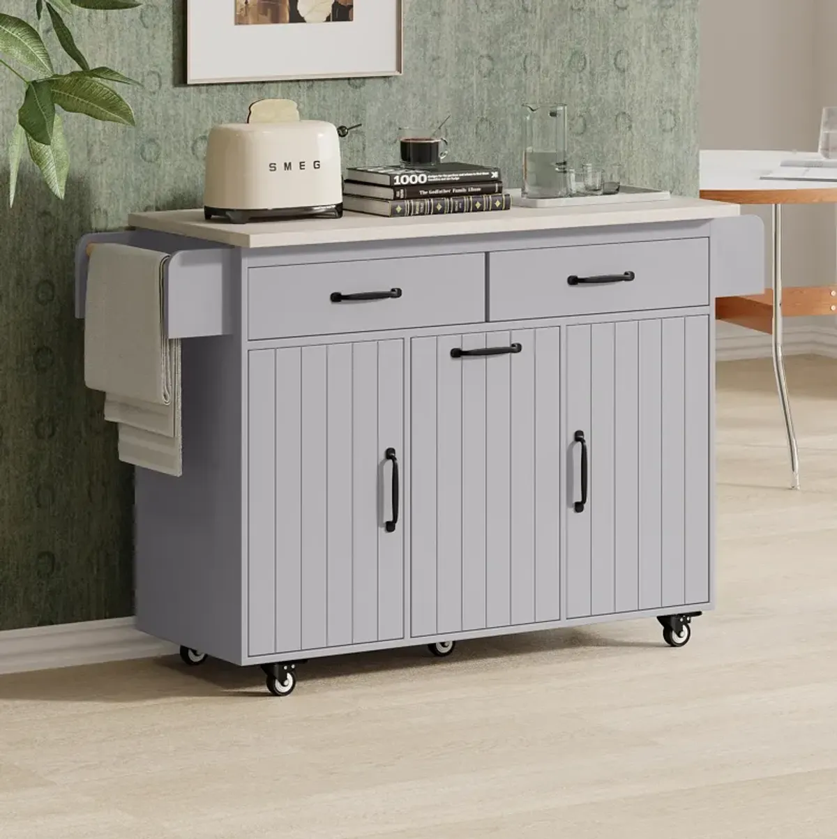 Merax Rolling Kitchen Island on Wheels with Adjustable Shelf