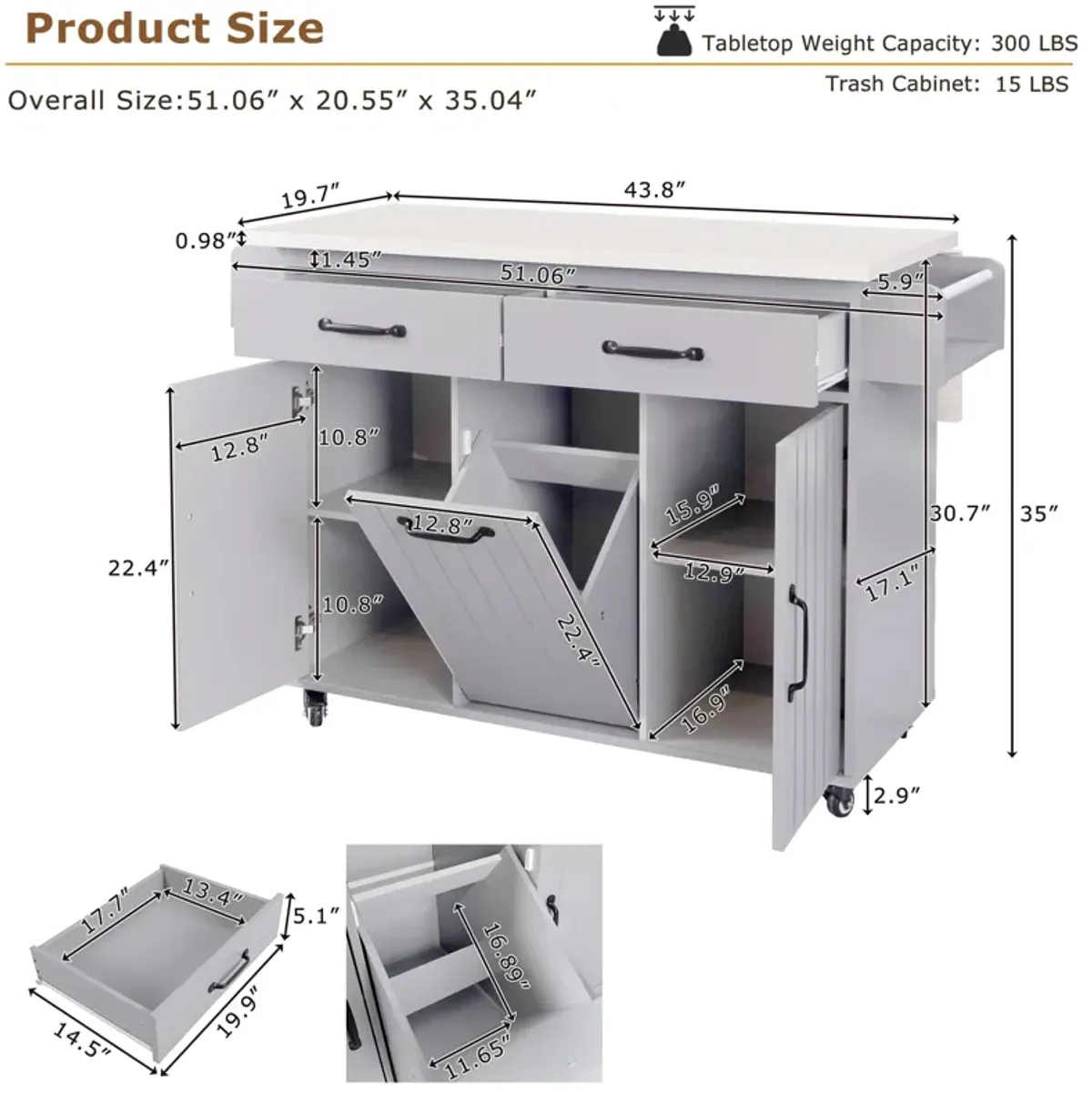 Merax Rolling Kitchen Island on Wheels with Adjustable Shelf