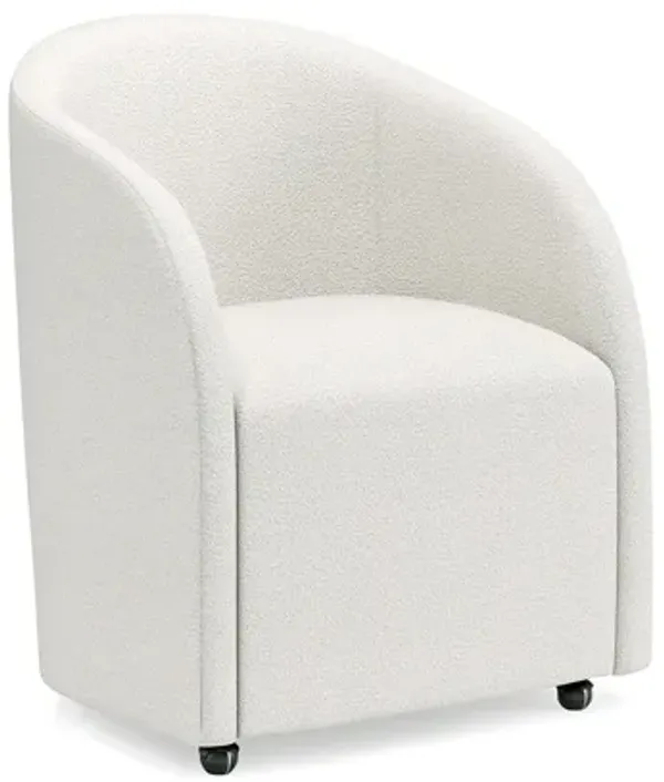 Jeno Home Office Chair with Caster Wheels, White Boucle Fabric - Benzara