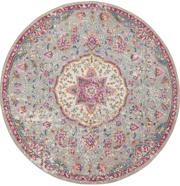 Passion PSN22 Gray/Multicolor 4' x Round Rug