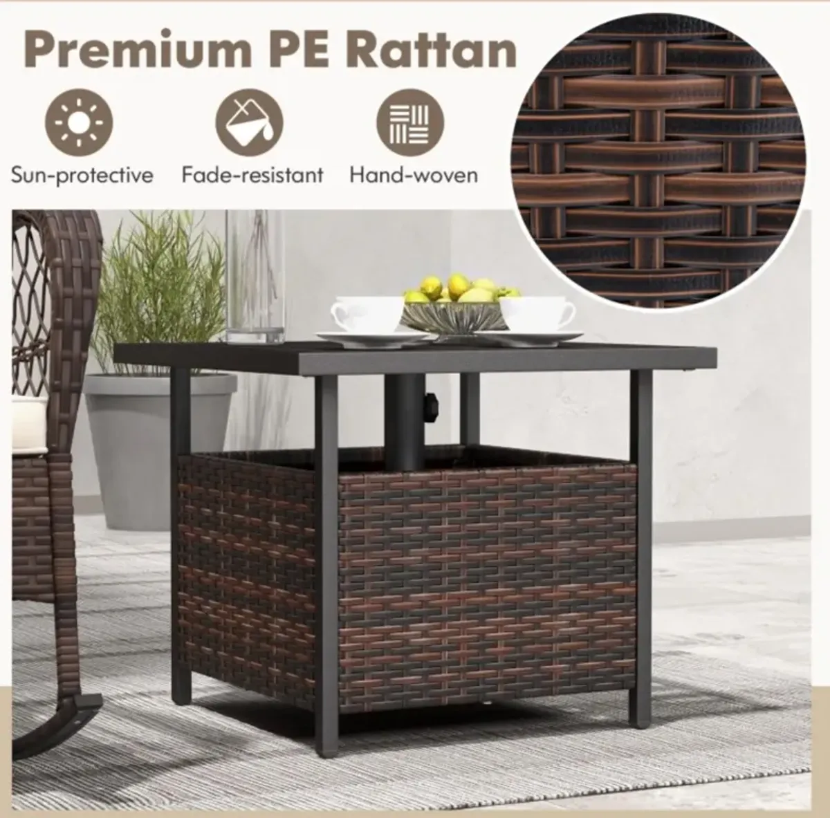 Hivvago Outdoor Patio Rattan Wicker Steel Side Deck Table