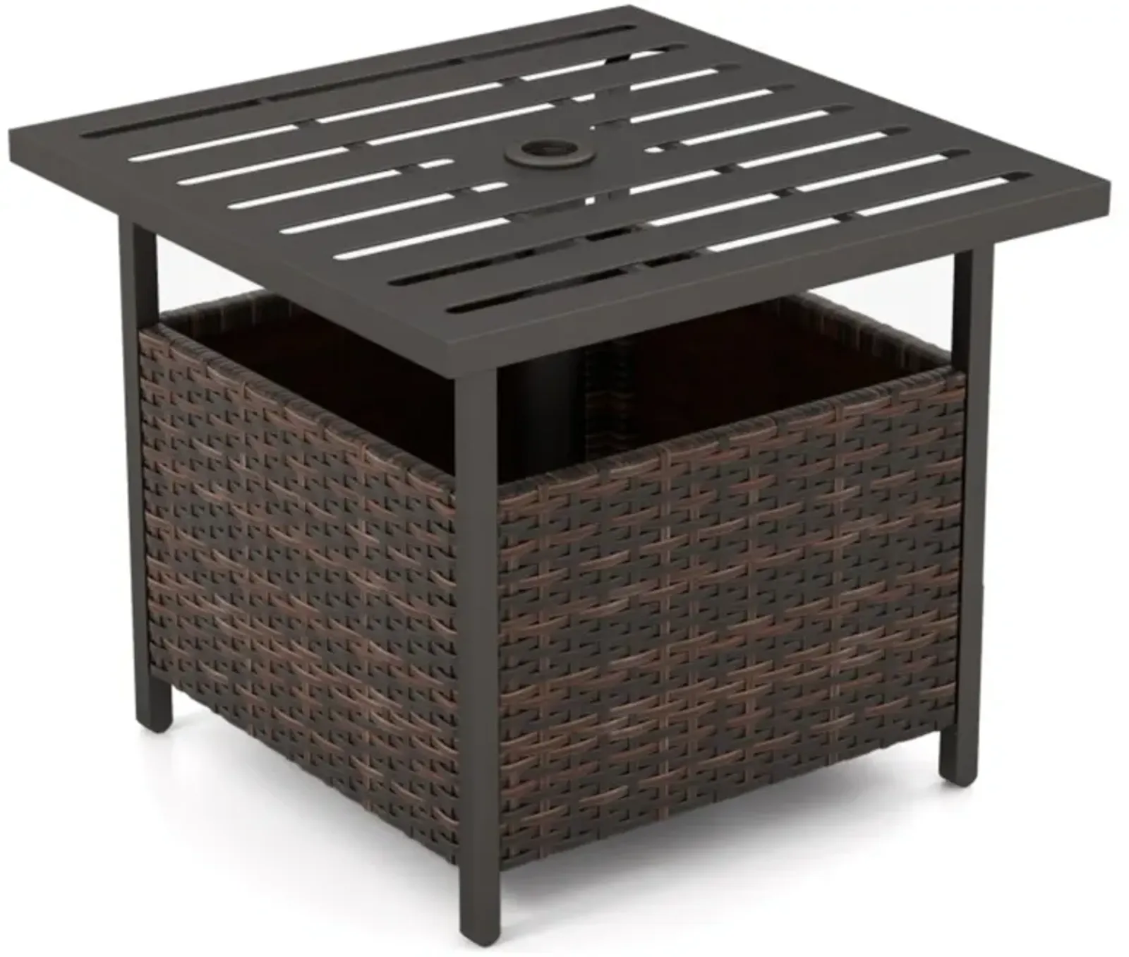 Hivvago Outdoor Patio Rattan Wicker Steel Side Deck Table