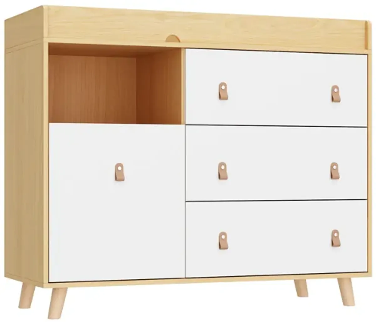 4-Drawer Brown Wood 44.9 in. W Kids Low Dresser Storage Organizer Cabinet With Changing Table Open Shelf