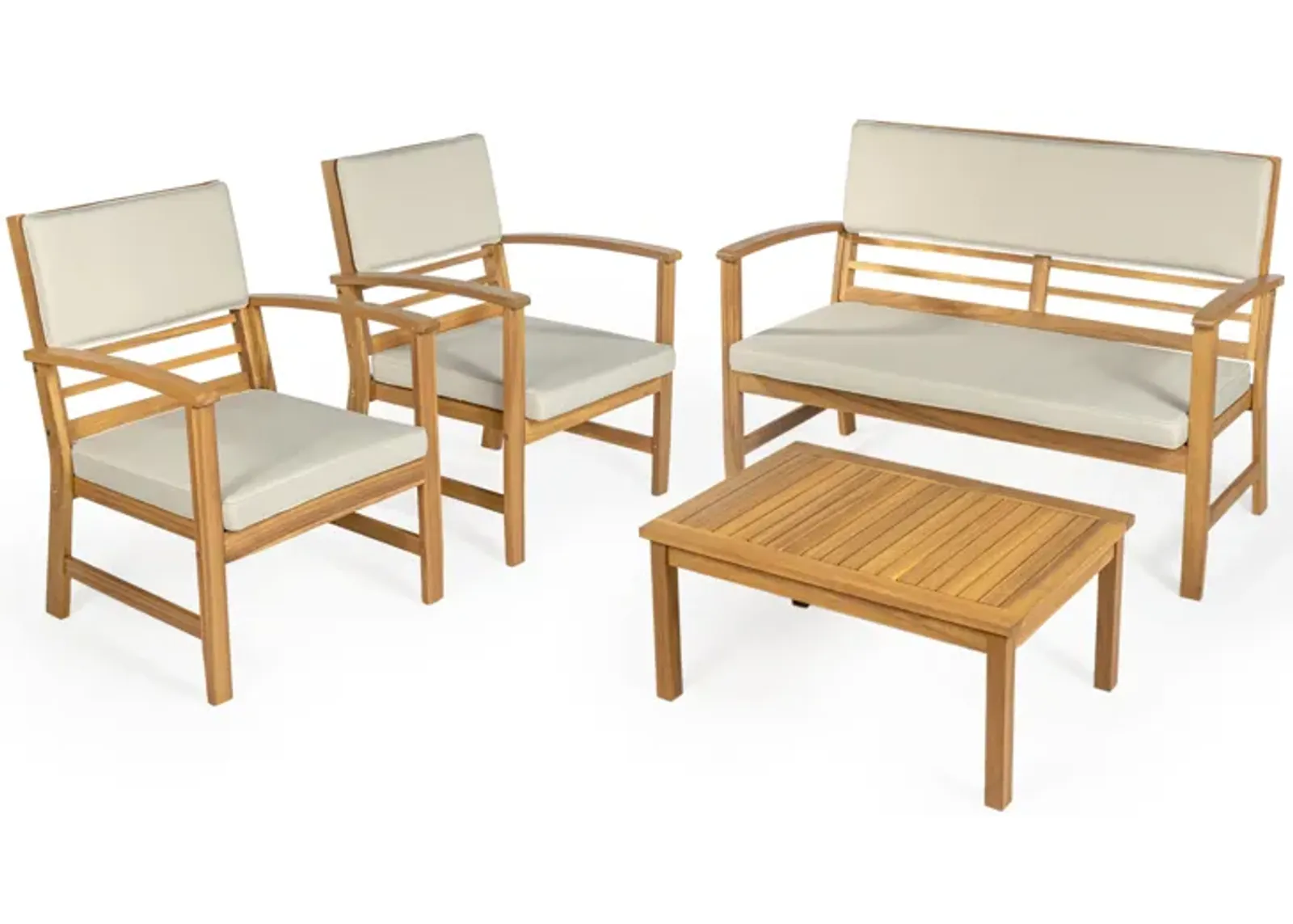 Barclay 4-Piece Modern Coastal Acacia Wood Conversation Outdoor Patio Set with Cushions