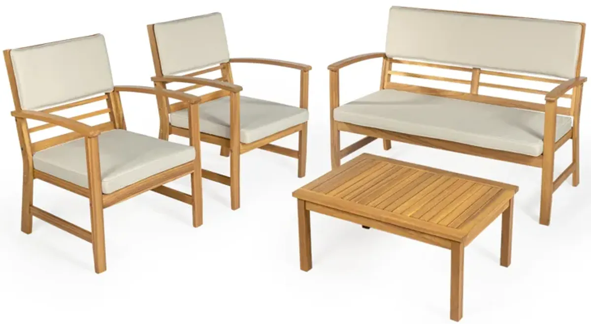 Barclay 4-Piece Modern Coastal Acacia Wood Conversation Outdoor Patio Set with Cushions