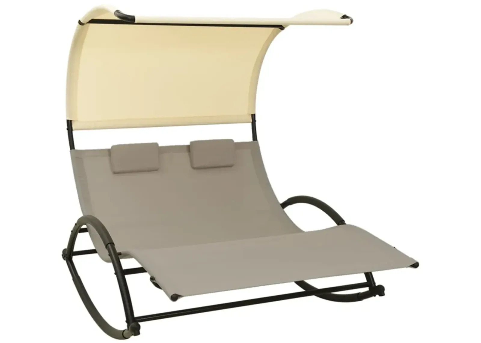 vidaXL Double Sun Lounger with Canopy - Outdoor Sunbed in Taupe and Cream, Breathable Textilene Fabric, Robust Steel Frame with UV-Protection Canopy