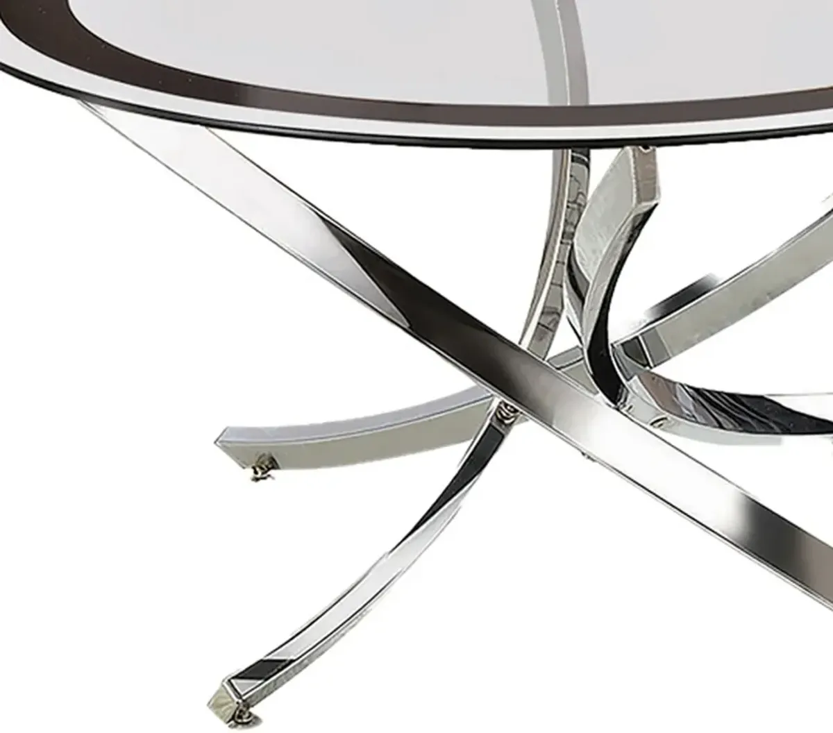 Round Tempered Glass Top Coffee Table with Metal Legs, Silver and Clear-Benzara