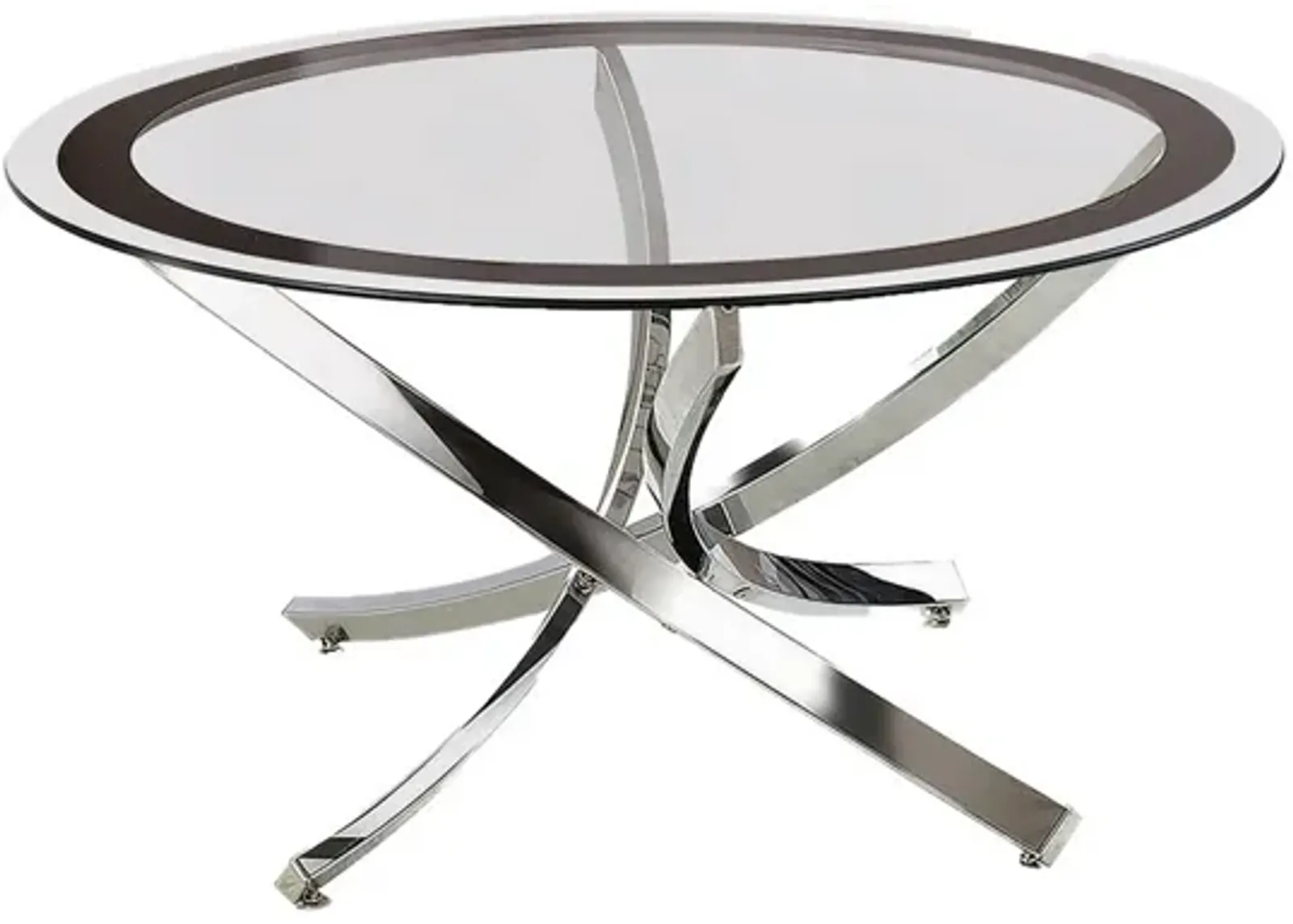 Round Tempered Glass Top Coffee Table with Metal Legs, Silver and Clear-Benzara