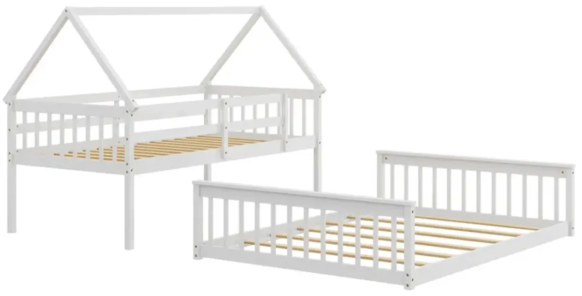 Twin Over Full House Bunk Bed with Ladder and Guardrails