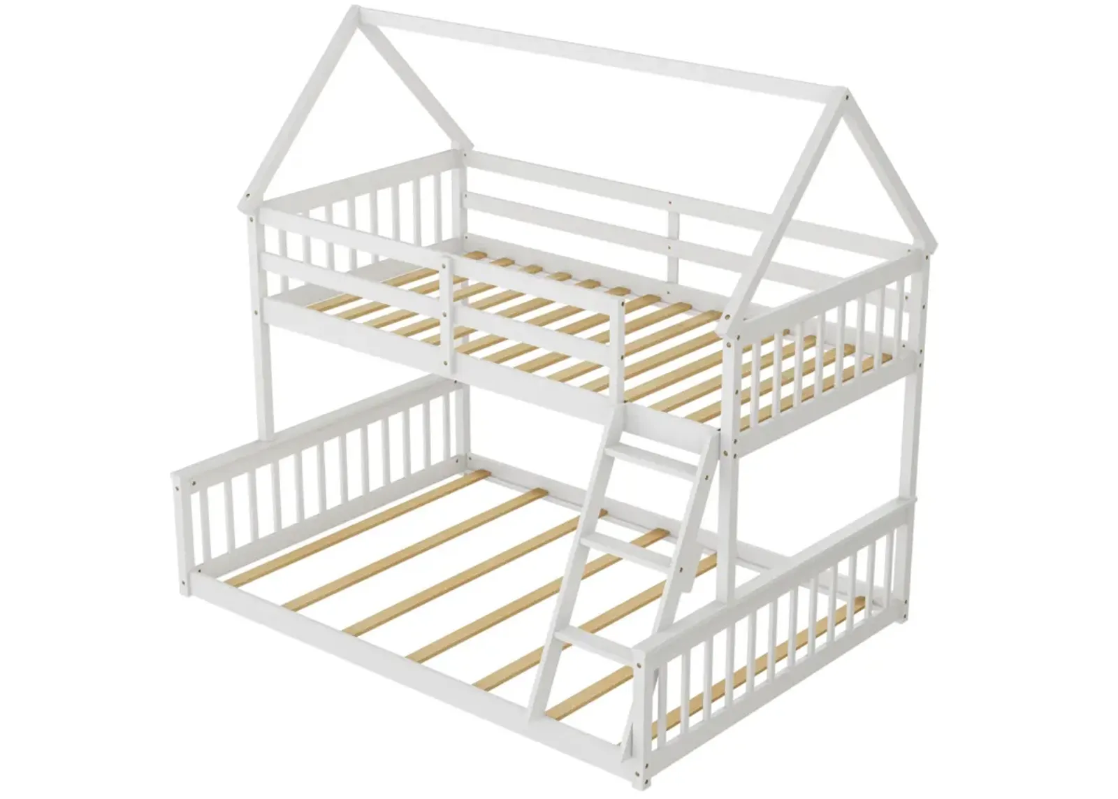 Twin Over Full House Bunk Bed with Ladder and Guardrails