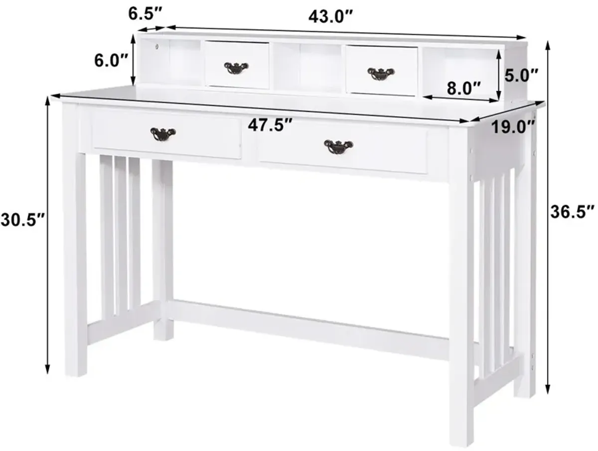 Costway Writing Desk Mission White Home Office Computer Desk 4 Drawer