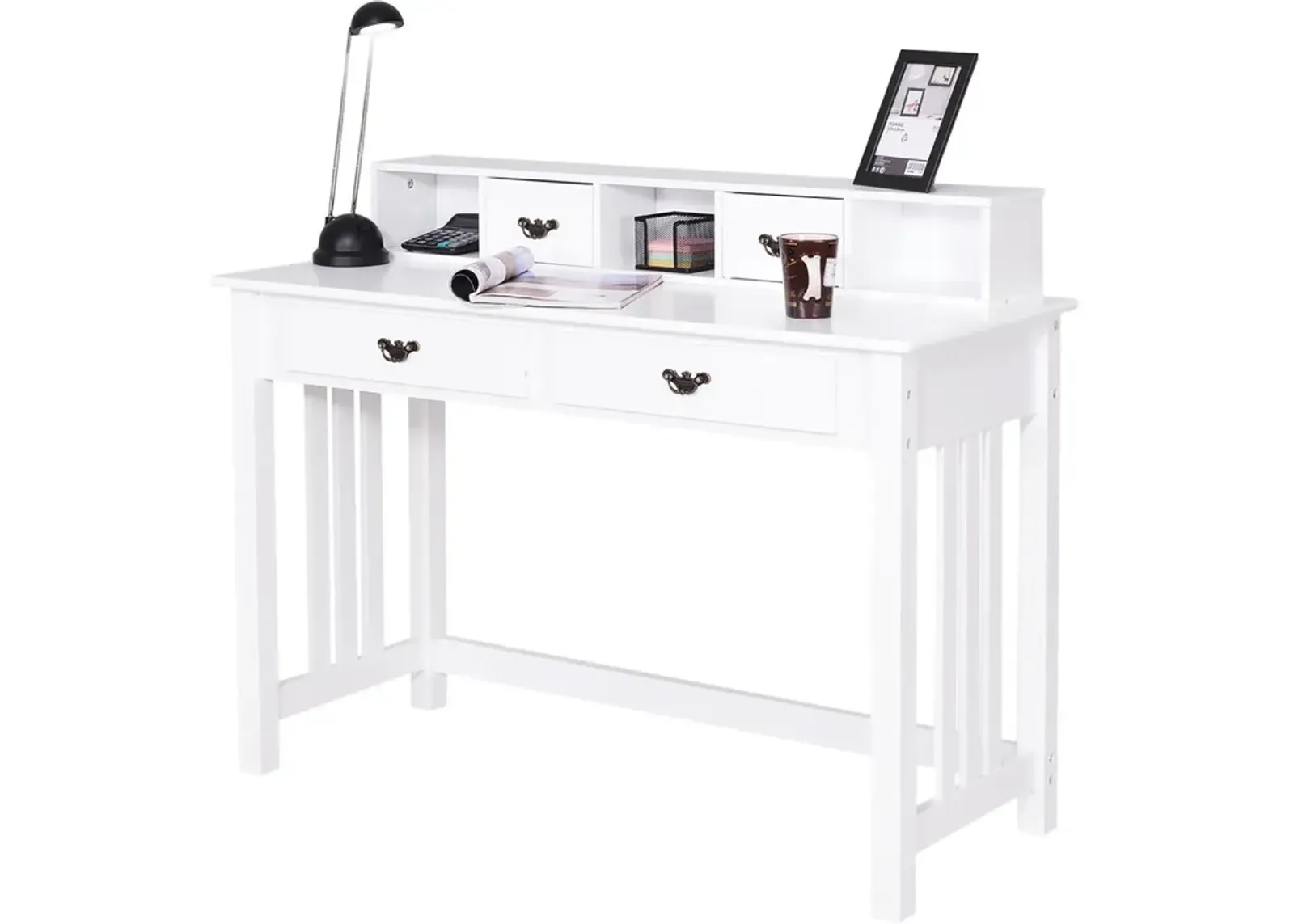 Costway Writing Desk Mission White Home Office Computer Desk 4 Drawer