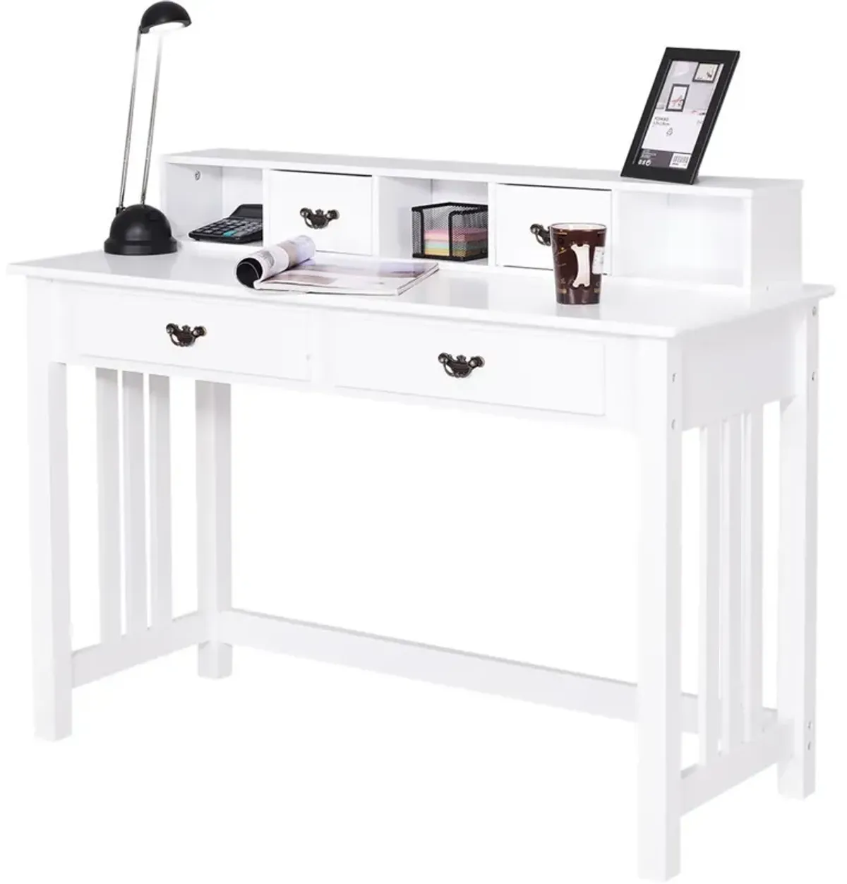 Costway Writing Desk Mission White Home Office Computer Desk 4 Drawer