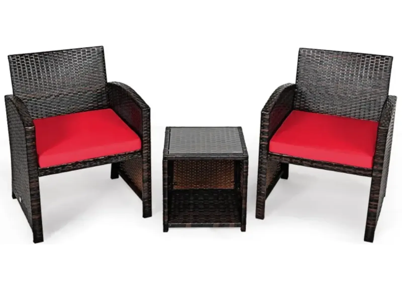 Hivvago 3 Pieces PE Rattan Wicker Furniture Set with Cushion Sofa Coffee Table for Garden