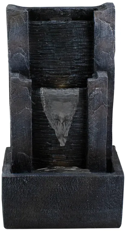 23.5" Black and Gray Modern Lighted Three-tier Outdoor Garden Water Fountain