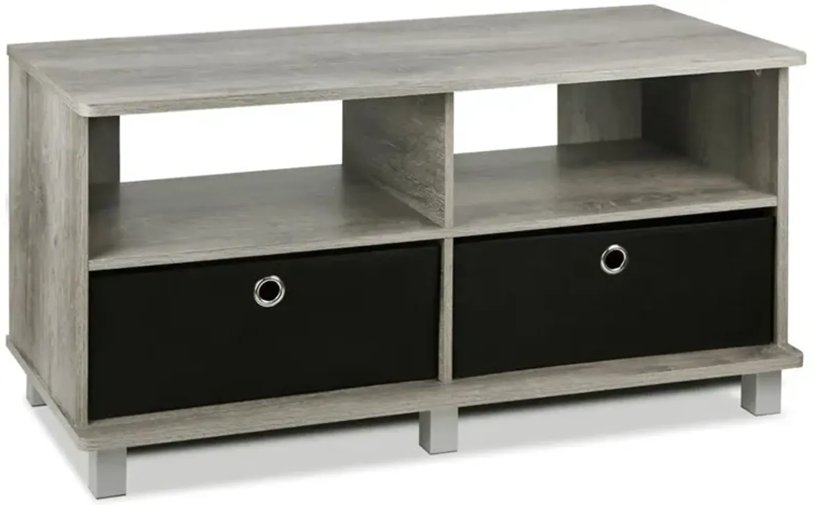 Furinno Andrey Entertainment Center with Bin Drawers, French Oak Grey/Black