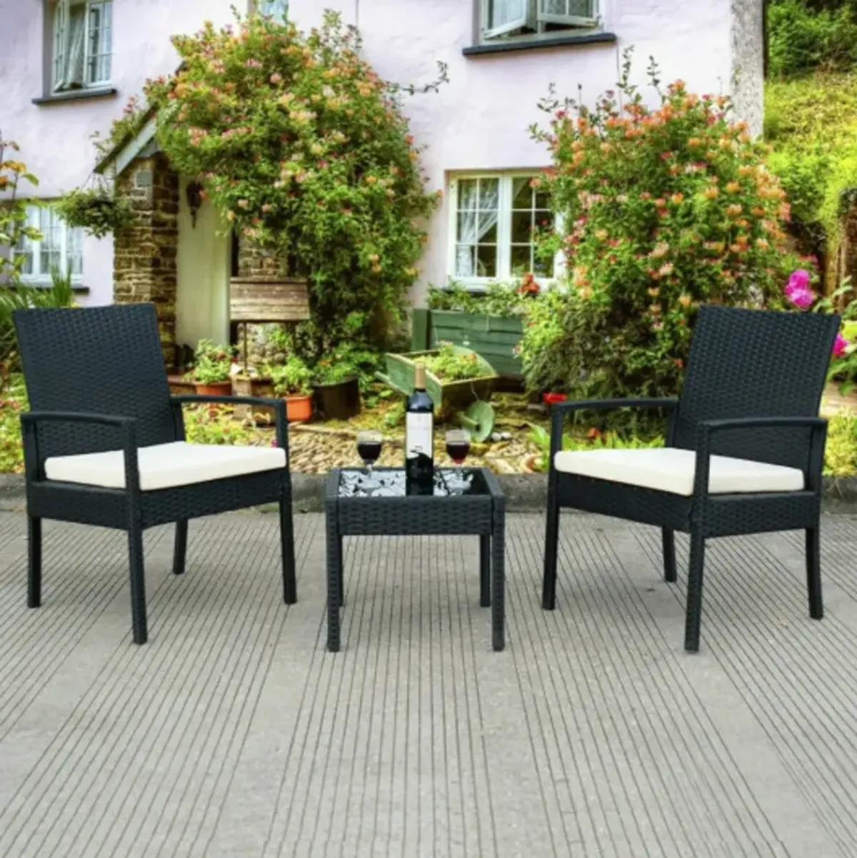 3 Pcs Outdoor Rattan Patio Conversation Furniture Set