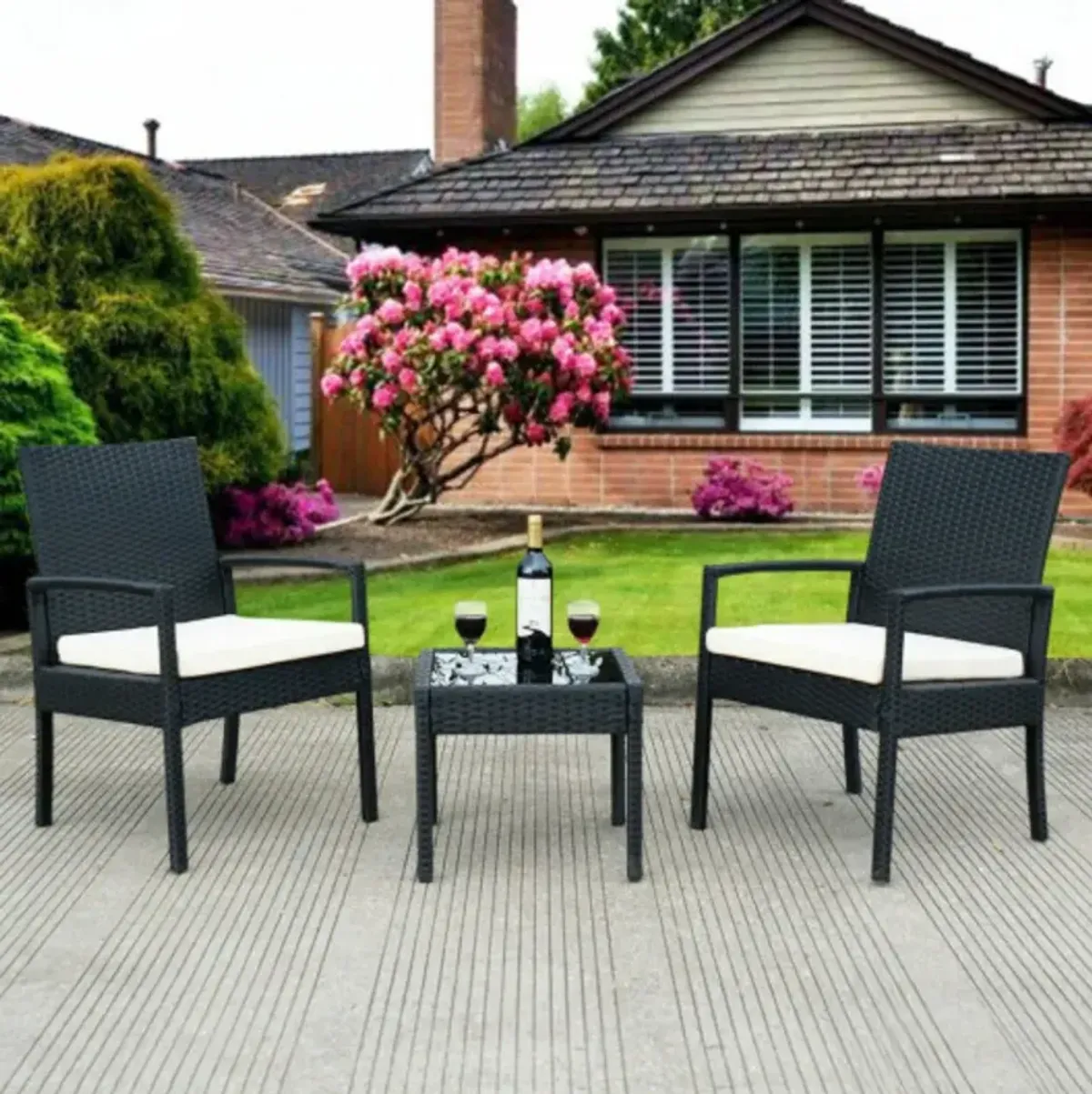 3 Pcs Outdoor Rattan Patio Conversation Furniture Set