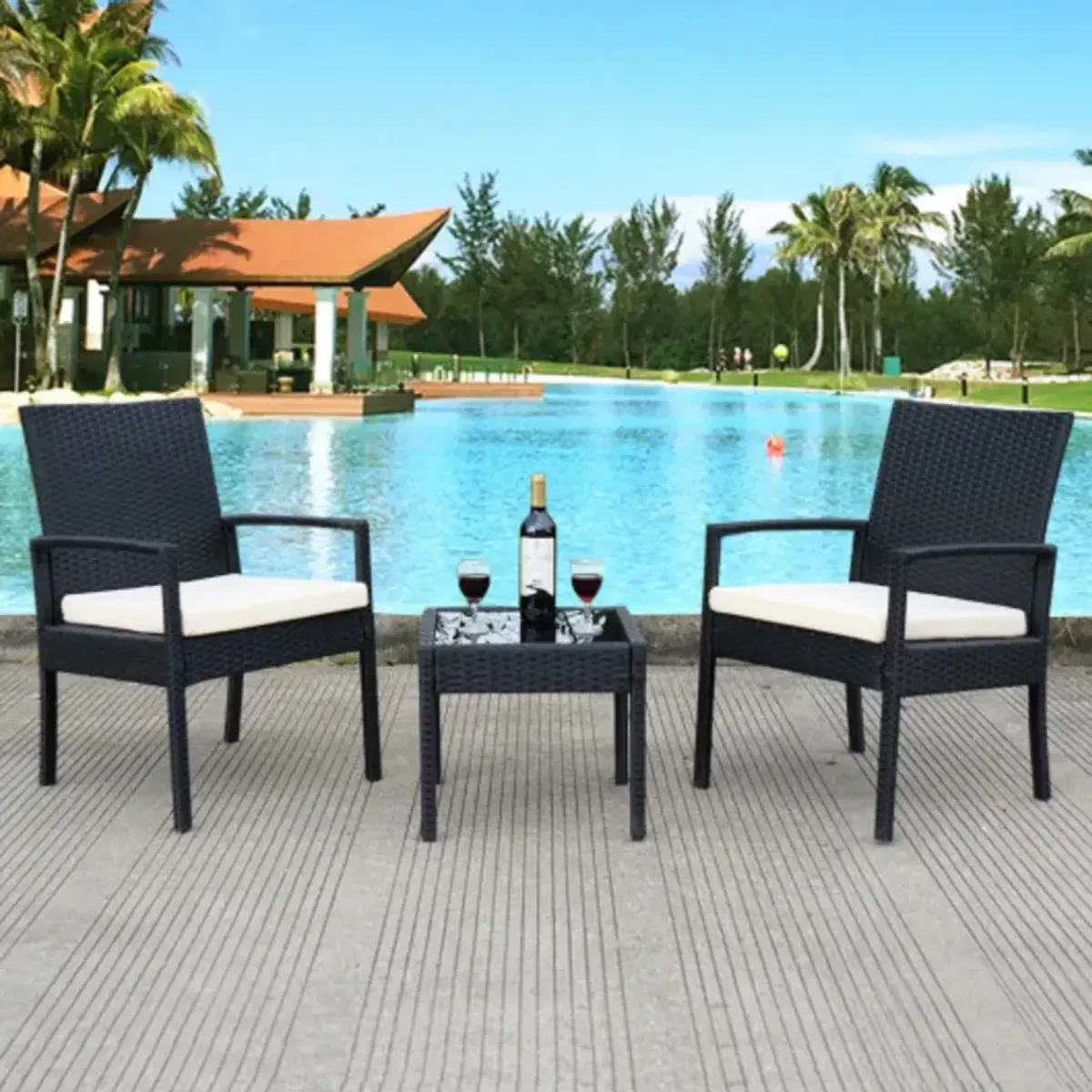 3 Pcs Outdoor Rattan Patio Conversation Furniture Set