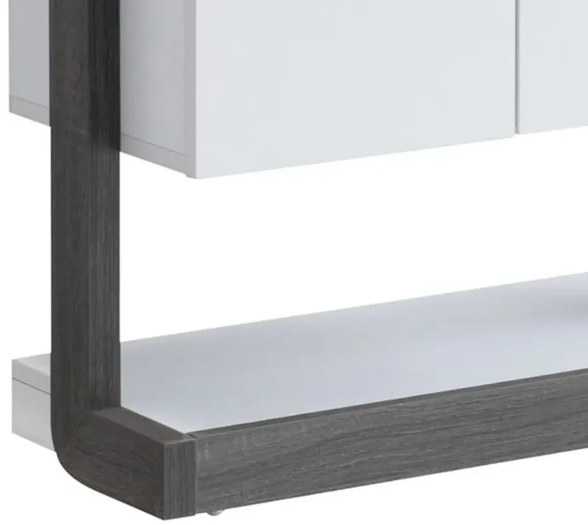 65 Inch Modern Display Cabinet, 4 Shelves, Drawer, Distressed Gray, White - Benzara