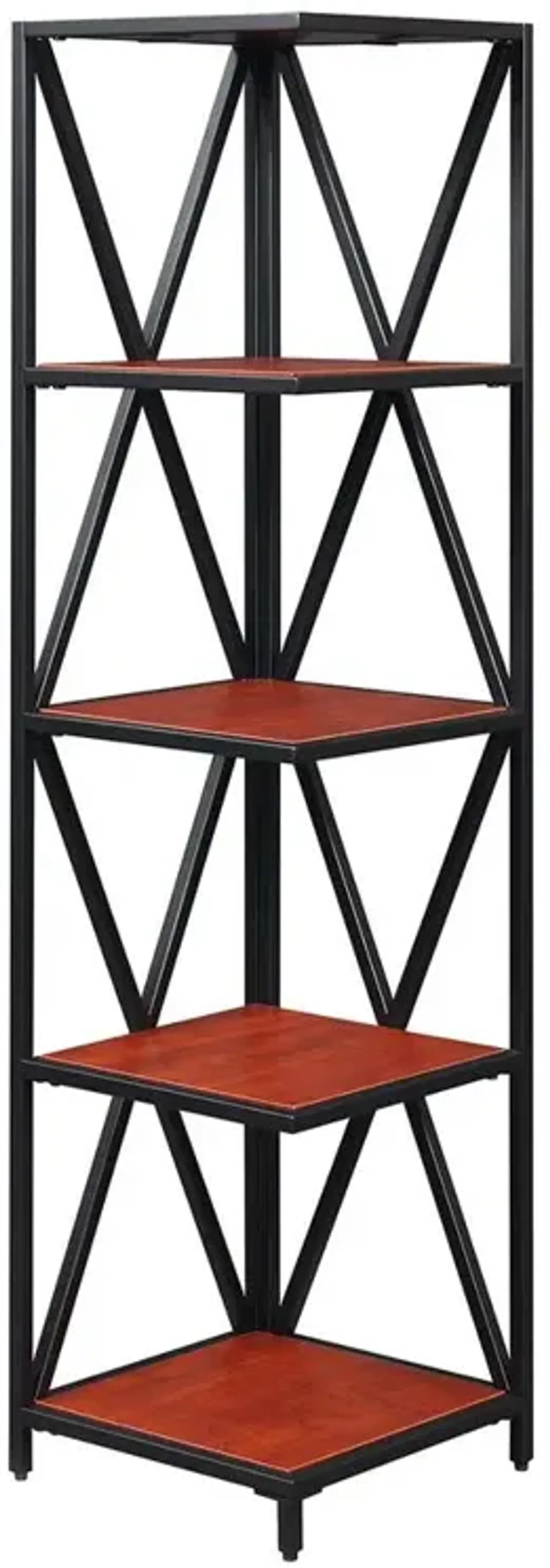 Convenience Concepts Tucson Metal 5 Tier Corner Bookcase, Cherry/Black