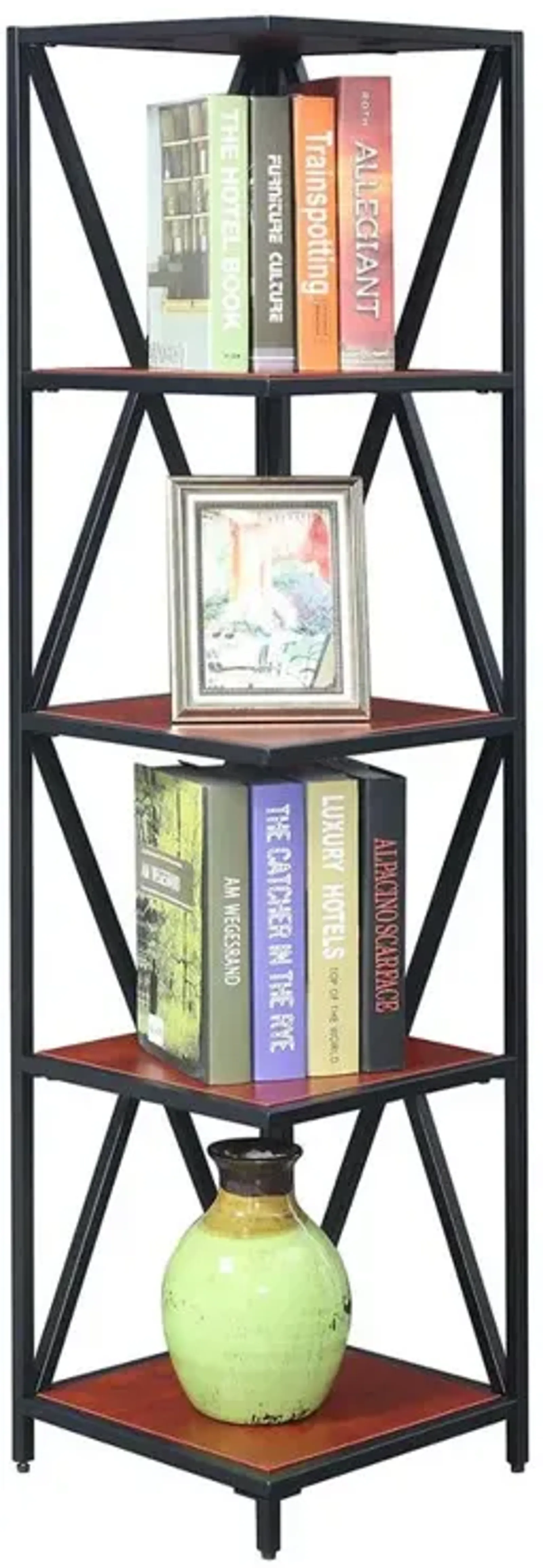 Convenience Concepts Tucson Metal 5 Tier Corner Bookcase, Cherry/Black