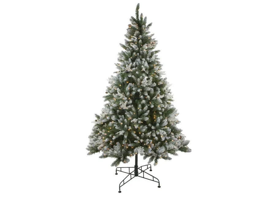 6.5' Pre-Lit Medium Frosted Sierra Fir Artificial Christmas Tree - Clear Lights