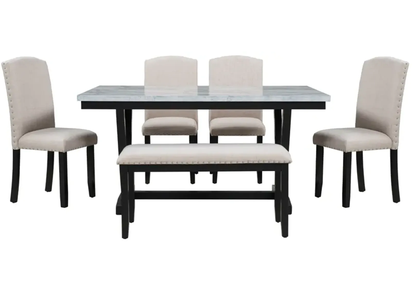 Merax Modern Style 6-piece Dining Table with Marbled Veneers Tabletop