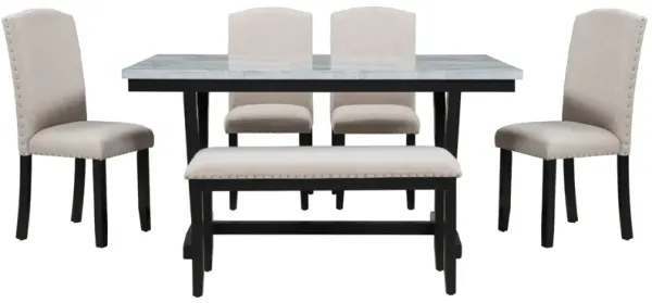 Merax Modern Style 6-piece Dining Table with Marbled Veneers Tabletop