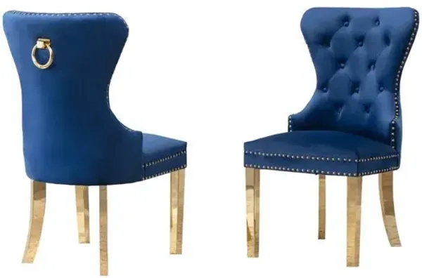 Velvet Tufted Side Chair Set of 2, Stainless Steel Gold Legs, Navy