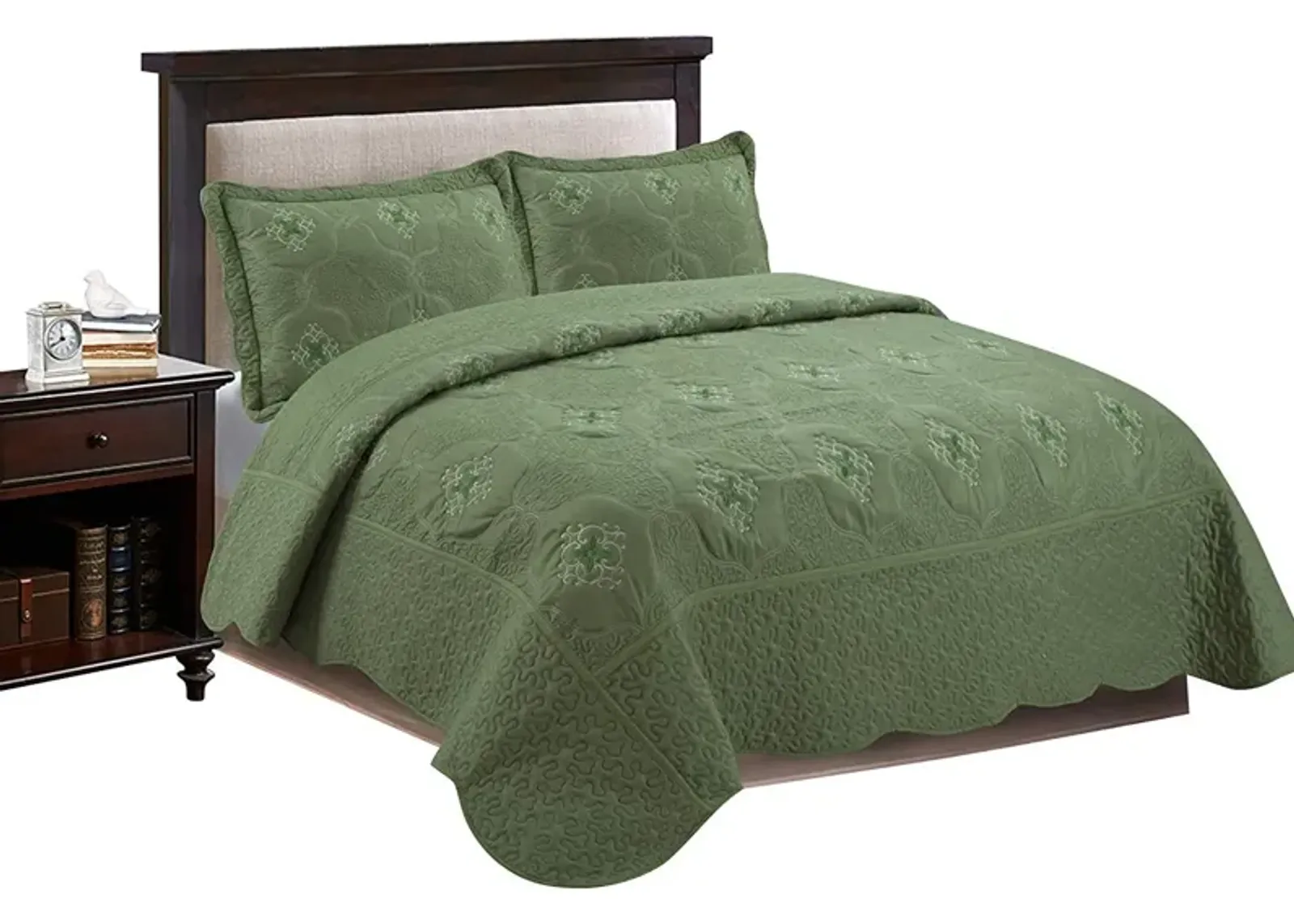 MarCielo 3 Piece Quilted Embroidery Quilts Bedspreads Set Emma