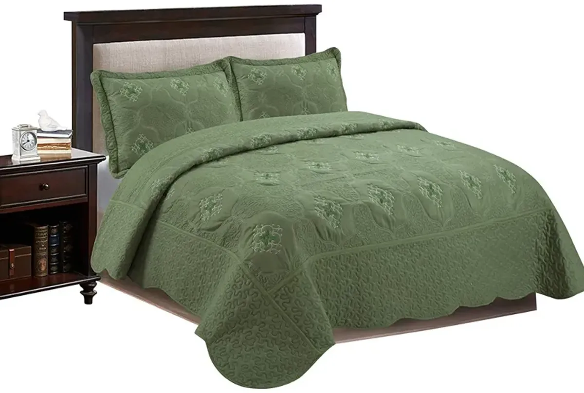 MarCielo 3 Piece Quilted Embroidery Quilts Bedspreads Set Emma