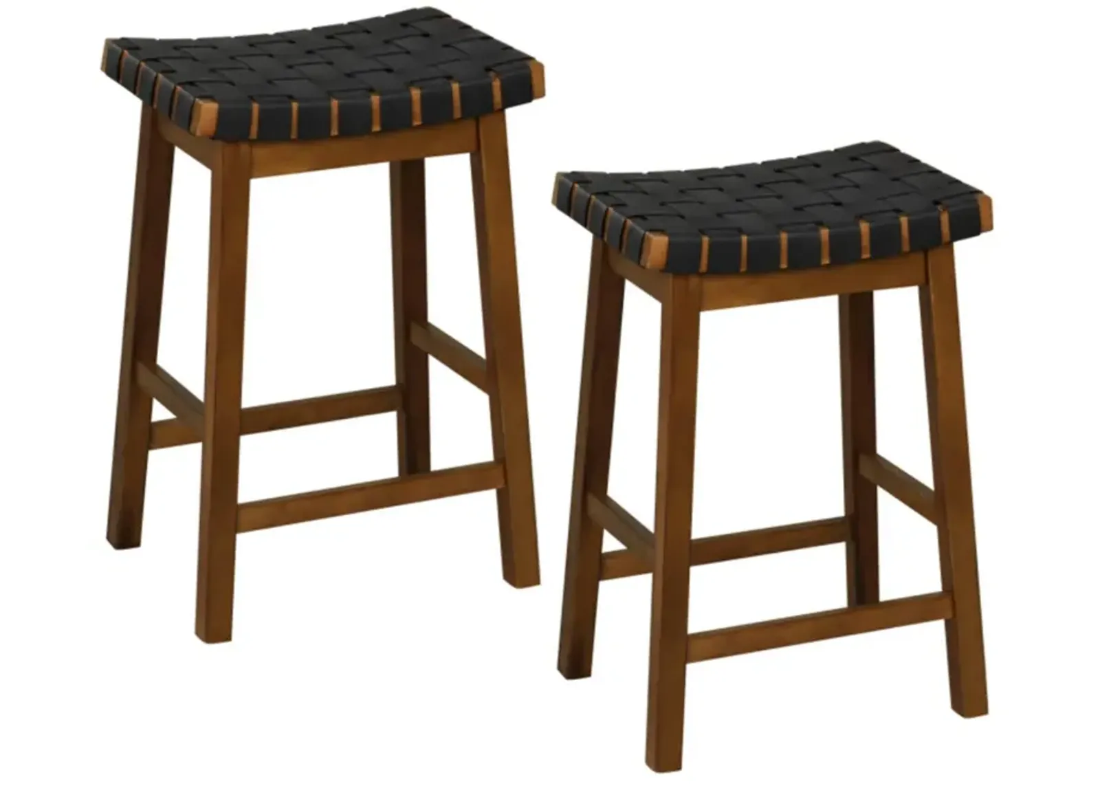 Hivvago Faux PU Leather Bar Height Stools Set of 2 with Woven Curved Seat