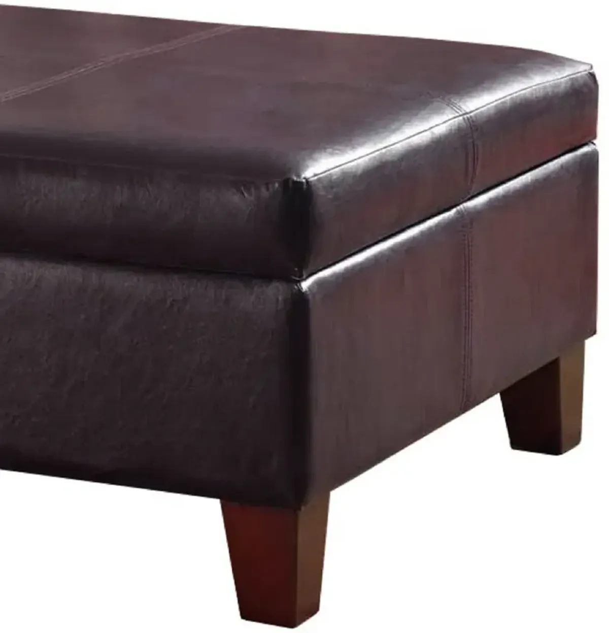 Leatherette Upholstered Wooden Ottoman With Hinged Storage, Brown, Large - Benzara