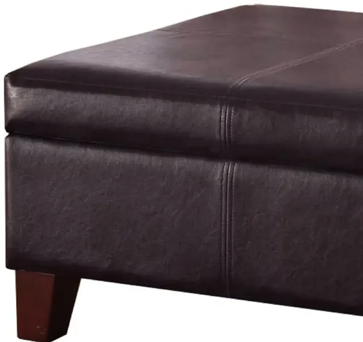 Leatherette Upholstered Wooden Ottoman With Hinged Storage, Brown, Large - Benzara