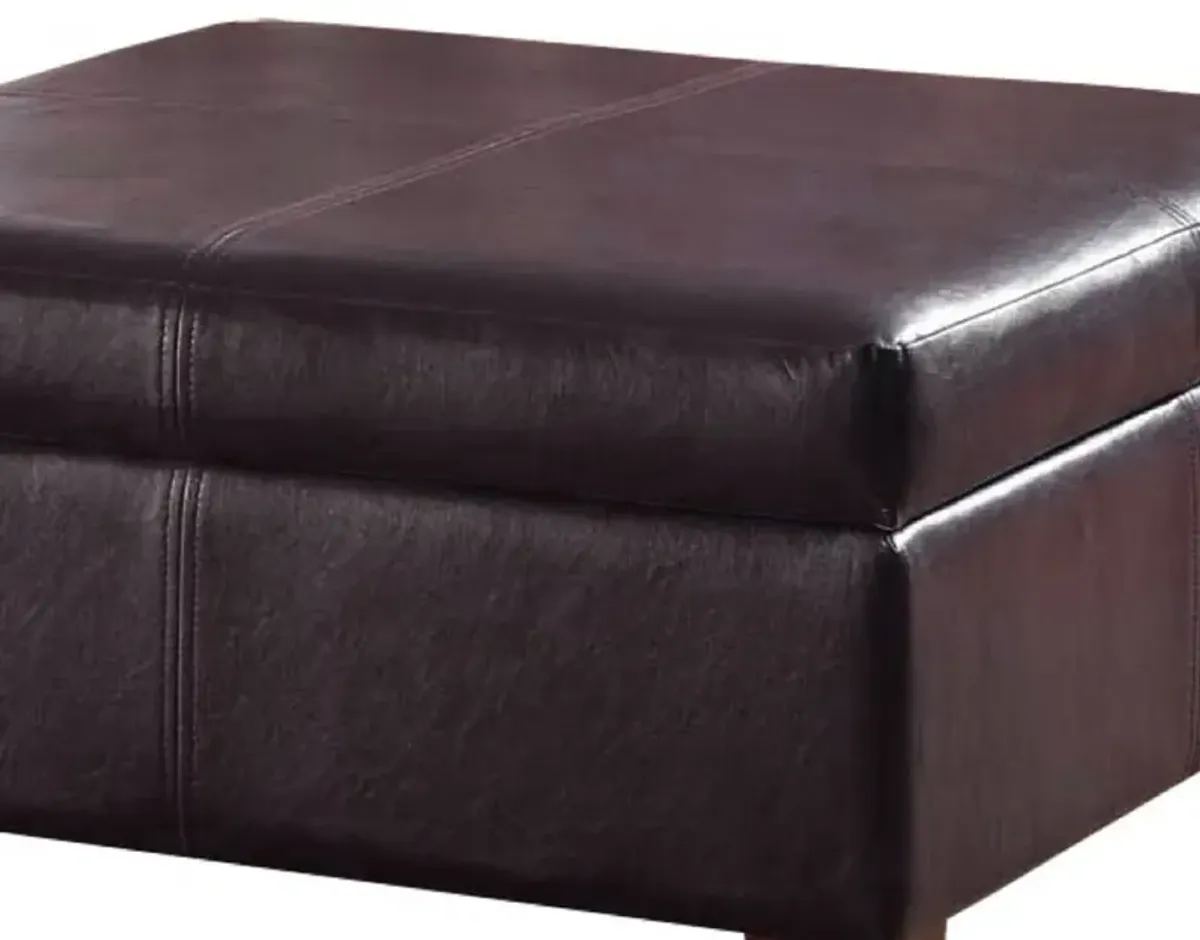 Leatherette Upholstered Wooden Ottoman With Hinged Storage, Brown, Large - Benzara