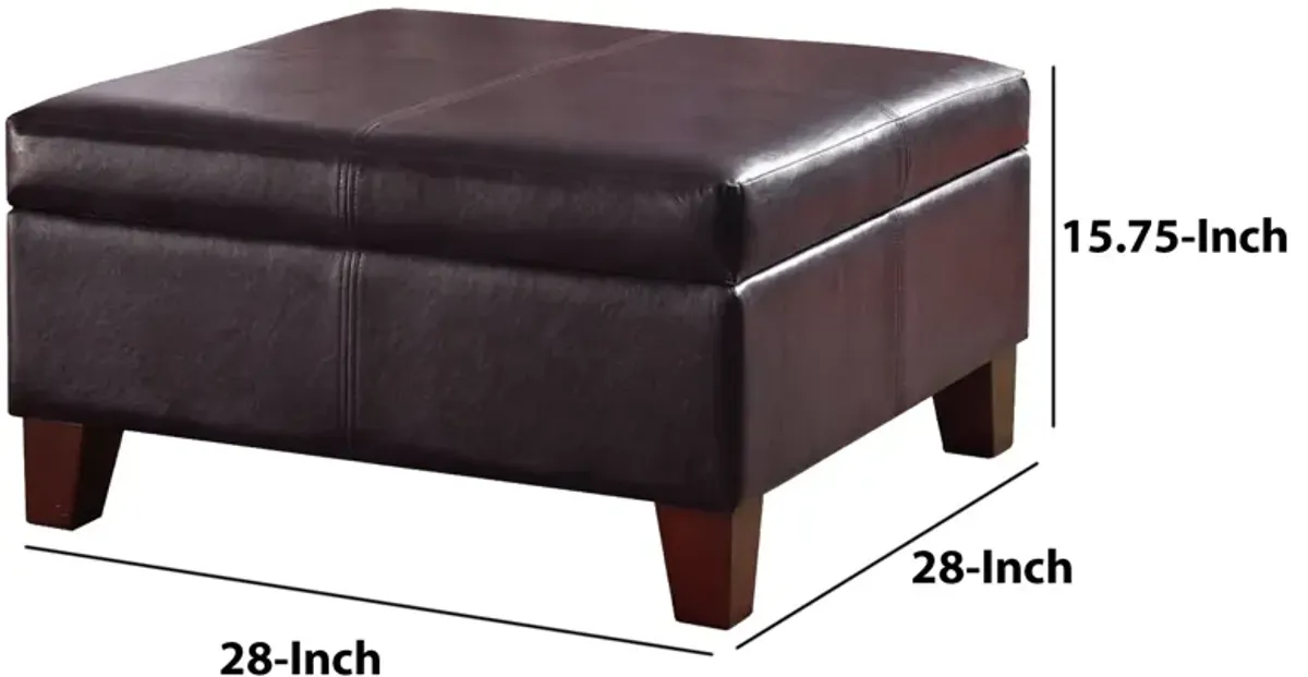 Leatherette Upholstered Wooden Ottoman With Hinged Storage, Brown, Large - Benzara