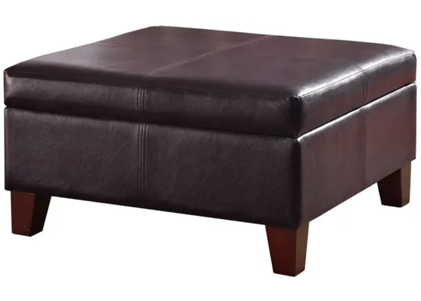 Leatherette Upholstered Wooden Ottoman With Hinged Storage, Brown, Large - Benzara