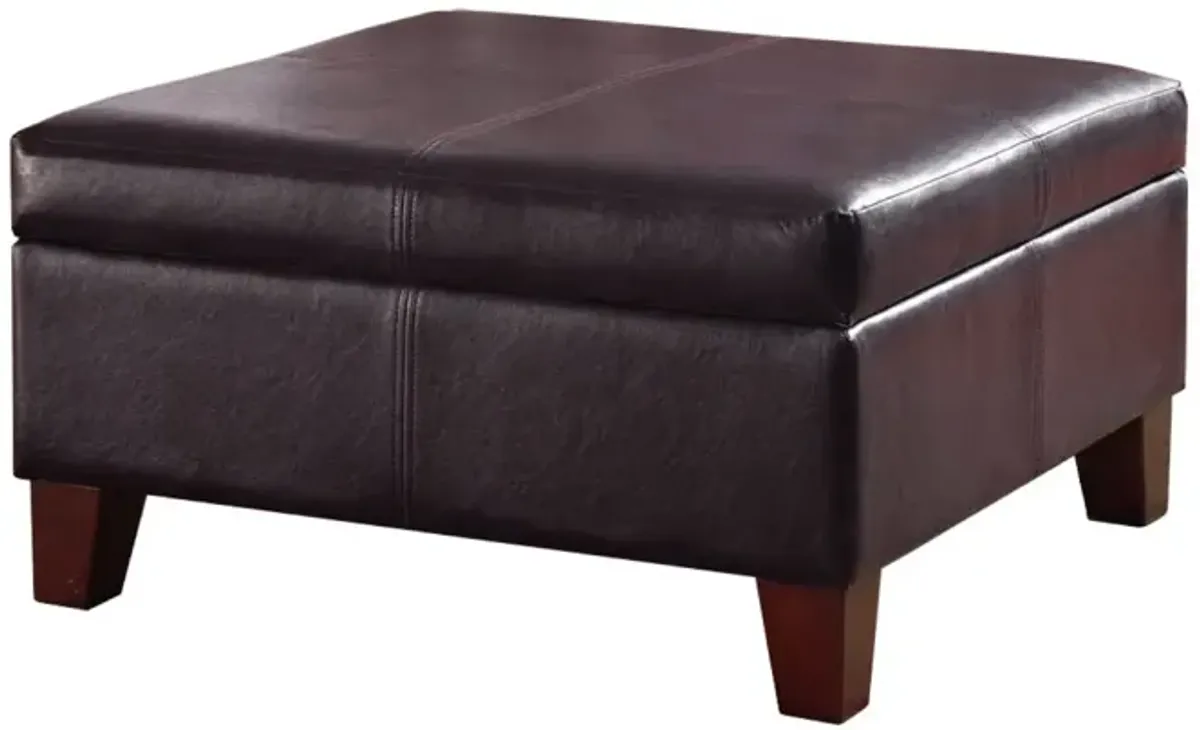 Leatherette Upholstered Wooden Ottoman With Hinged Storage, Brown, Large - Benzara