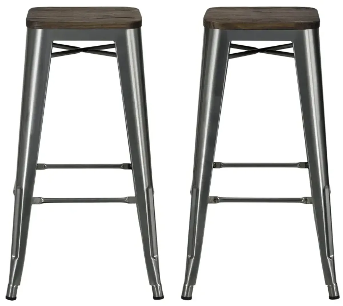 Atwater Living Zeno 24" Metal Counter Stool with Wood Seat, Silver