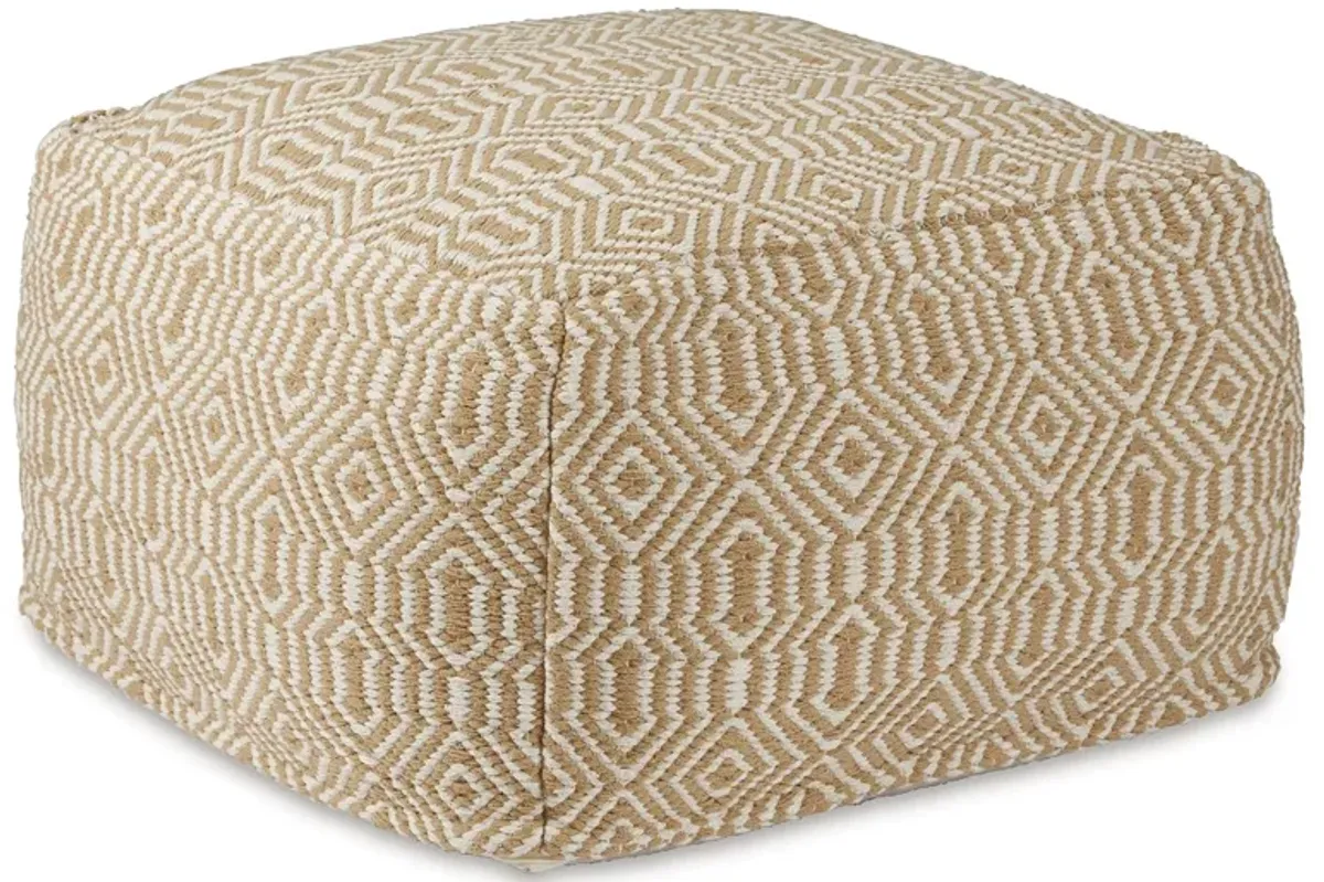 Sena 22 Inch Ottoman Pouf, Handwoven Pattern, Cotton Cover, Beige White -