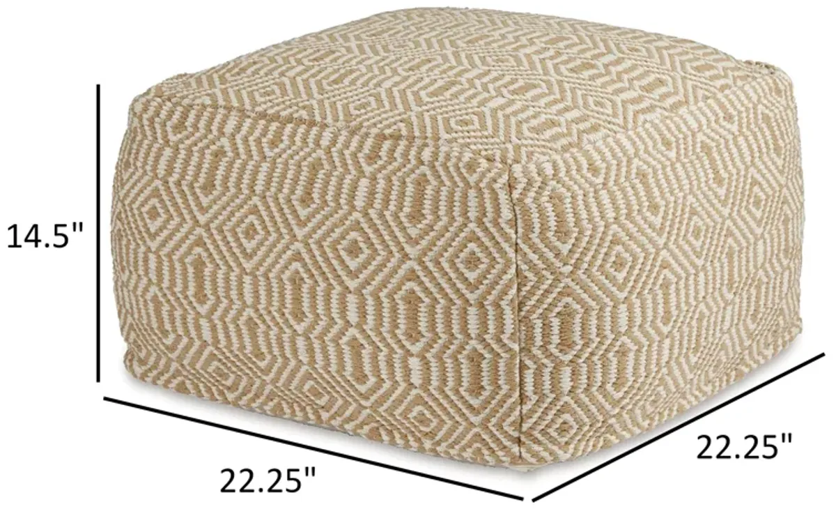 Sena 22 Inch Ottoman Pouf, Handwoven Pattern, Cotton Cover, Beige White -