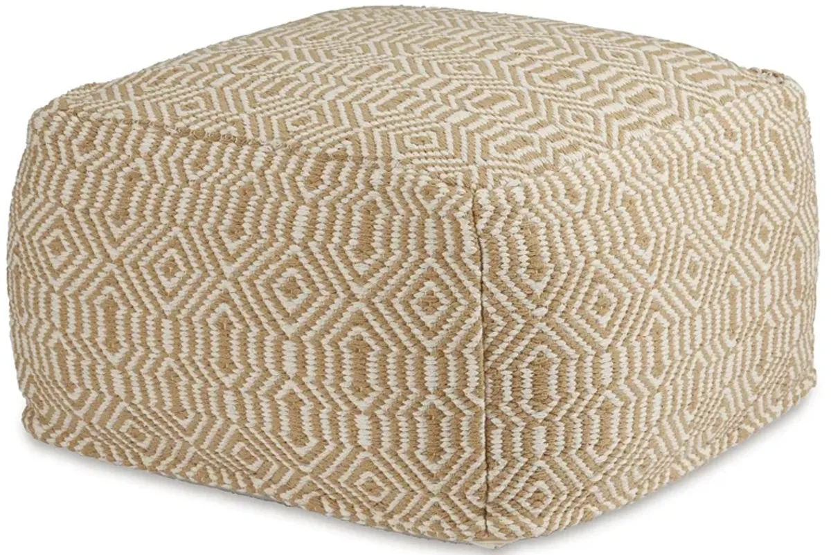 Sena 22 Inch Ottoman Pouf, Handwoven Pattern, Cotton Cover, Beige White -