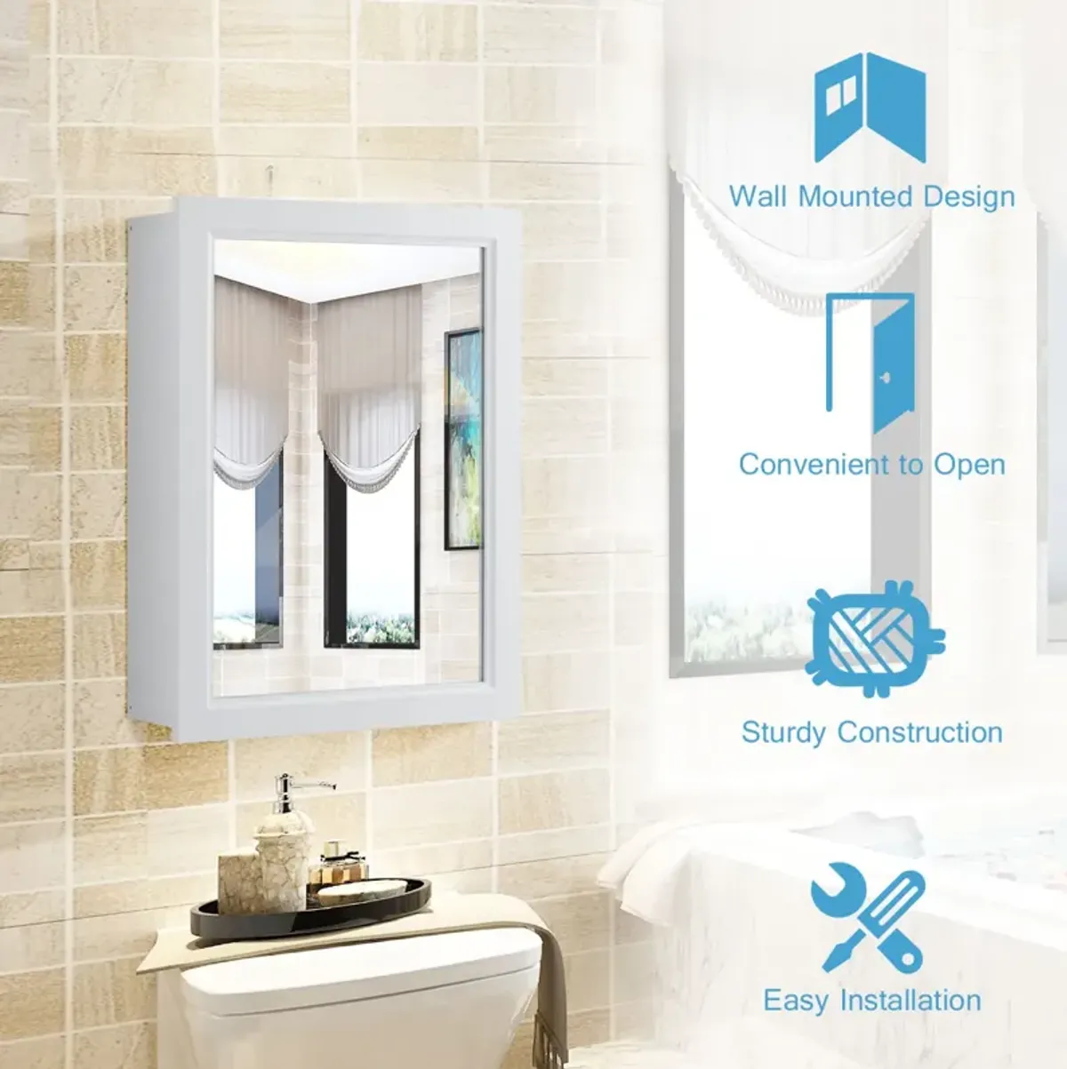 Wall Mounted Adjustable Medicine Storage Mirror Cabinet